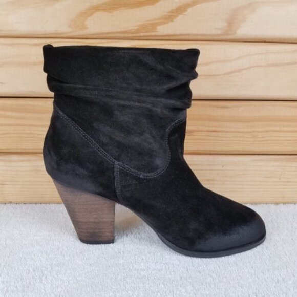 Distressed Black Suede/Leather Slouch Booties 8 US Ankle Boots Biker Western NEW - Picture 1 of 12